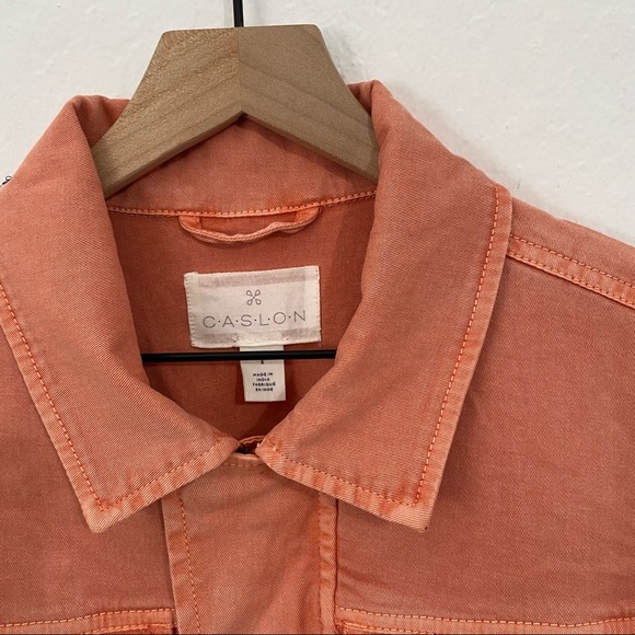 Caslon Women’s PS Orange Full Zip Utility Basic Denim Jacket Collared Embroidery - Picture 5 of 8